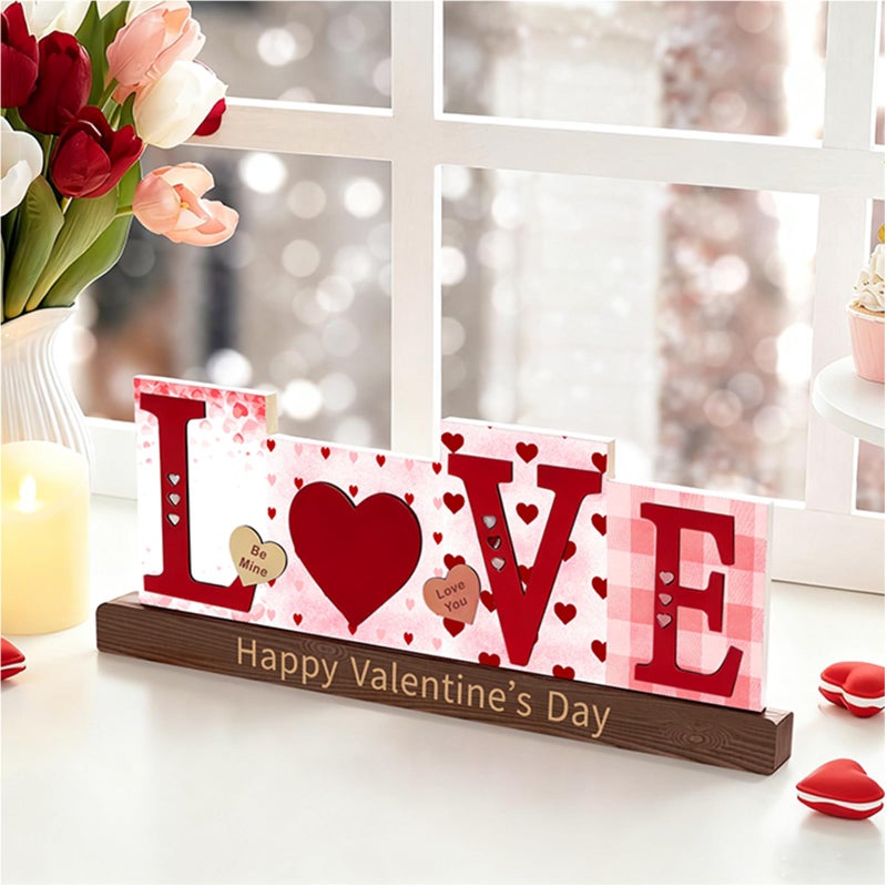 AinDen Valentines Day Decorations Wooden Sign - LOVE Letter Table Decor for Mantel, Tiered Tray, Home, Kitchen, Rustic Living Room, Shelf, Wedding, Party, Tabletop, Valentine's Day Gift - Image 1
