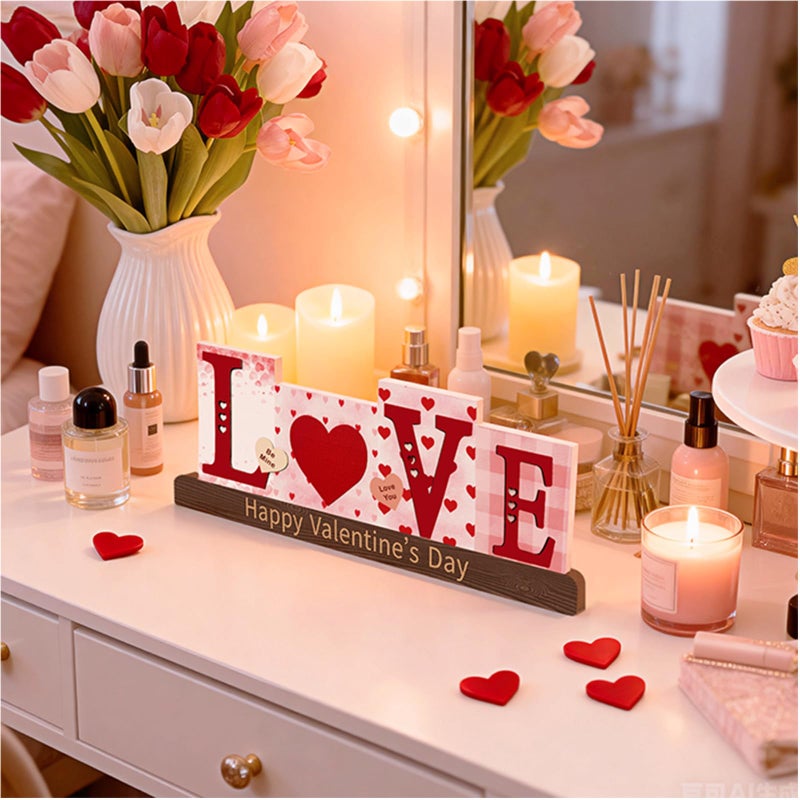 AinDen Valentines Day Decorations Wooden Sign - LOVE Letter Table Decor for Mantel, Tiered Tray, Home, Kitchen, Rustic Living Room, Shelf, Wedding, Party, Tabletop, Valentine's Day Gift - Image 4