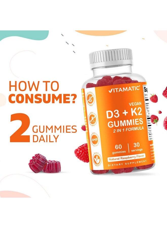 Vitamatic Vitamin D3 K2 Gummies 60 Count Supports Healthy Bone Heart & Calcium Absorption & Immune Health Plant Based Nongmo Gluten Free - Image 5
