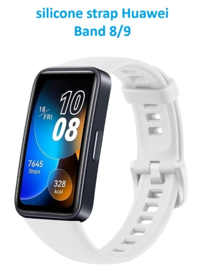 Soft silicone strap, waterproof, breathable, adjustable replacement sports band compatible with Huawei Band 8 and Band 9 - white - Image 1