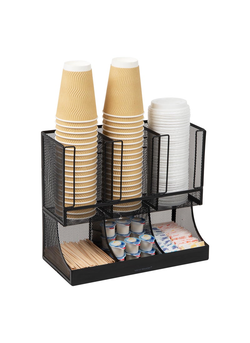 Mind Reader Mind Reader Cup and Condiment Station Countertop Organizer Coffee Bar Kitchen Metal Mesh 13L x 645W x 1125H Black 