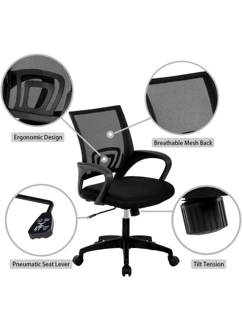 AGD 360° Swivel Wheel Desk Chair Adjustable Height Thickened Sponge Pad Black - Image 5