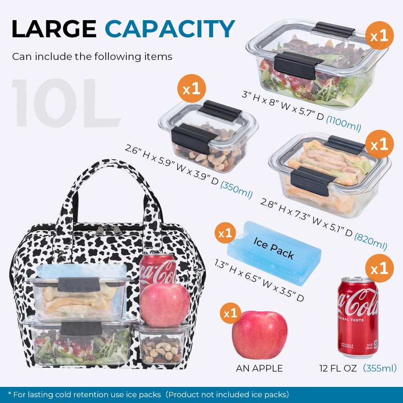 ECHSRT Large Insulated Lunch Bag for Women Men Leakproof Cooler Lunch Tote Bags for Work Travel Adult Thermal Lunchbox for Office -10L Black - Image 3