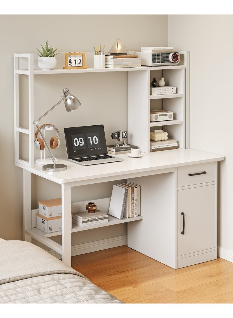 مكتب كمبيوتر مع رف كتب ودرج وخزانة تخزين، طاولة عمل للمكتب المنزلي، طاولة دراسة للأولاد والبنات مع مساحة تخزين للطلاب، مكتب للأطفال للكتابة والقراءة والتعلم (أبيض، YN116) - Image 2