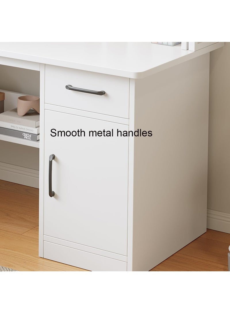 مكتب كمبيوتر مع رف كتب ودرج وخزانة تخزين، طاولة عمل للمكتب المنزلي، طاولة دراسة للأولاد والبنات مع مساحة تخزين للطلاب، مكتب للأطفال للكتابة والقراءة والتعلم (أبيض، YN116) - Image 5