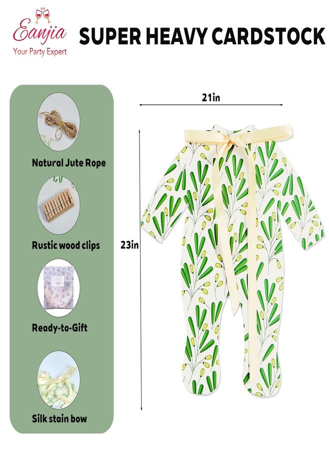 Eanjia Sage Green Baby Shower Banner Gender Neutral Decorations | Pre-tie Ribbon Bows 5 Pajama Clothesline Garland, Greenery Photo Backdrop 10 Wooden Clips 10ft Jute Rope (Sage Green Neutral Farmhouse) - Image 4