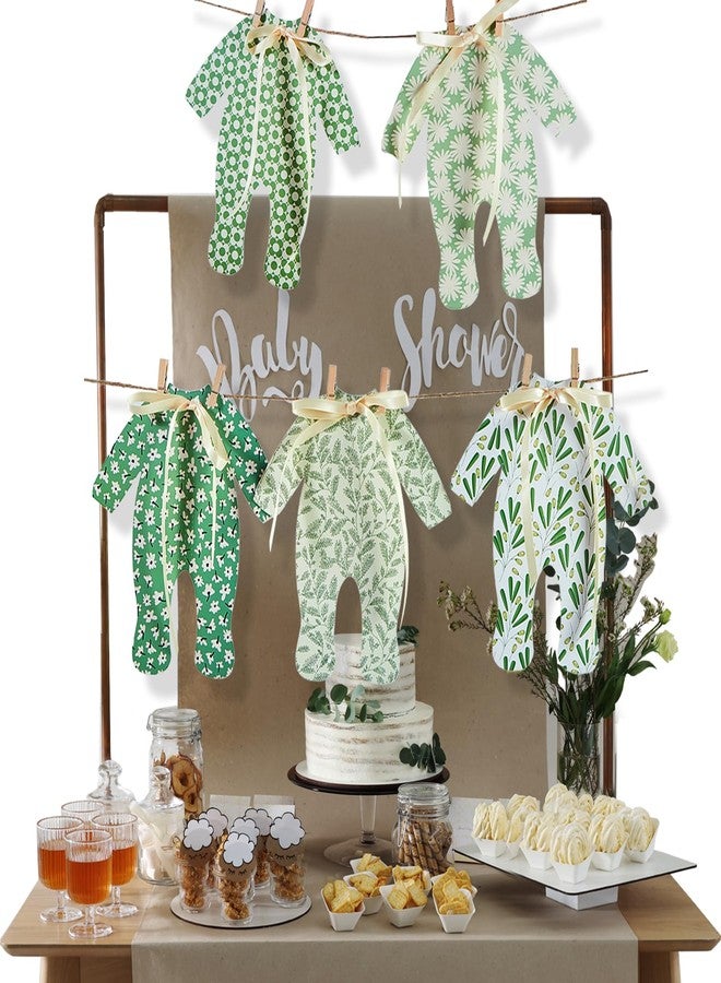 Eanjia Sage Green Baby Shower Banner Gender Neutral Decorations | Pre-tie Ribbon Bows 5 Pajama Clothesline Garland, Greenery Photo Backdrop 10 Wooden Clips 10ft Jute Rope (Sage Green Neutral Farmhouse) - Image 1