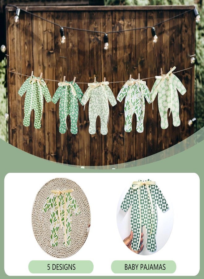 Eanjia Sage Green Baby Shower Banner Gender Neutral Decorations | Pre-tie Ribbon Bows 5 Pajama Clothesline Garland, Greenery Photo Backdrop 10 Wooden Clips 10ft Jute Rope (Sage Green Neutral Farmhouse) - Image 2