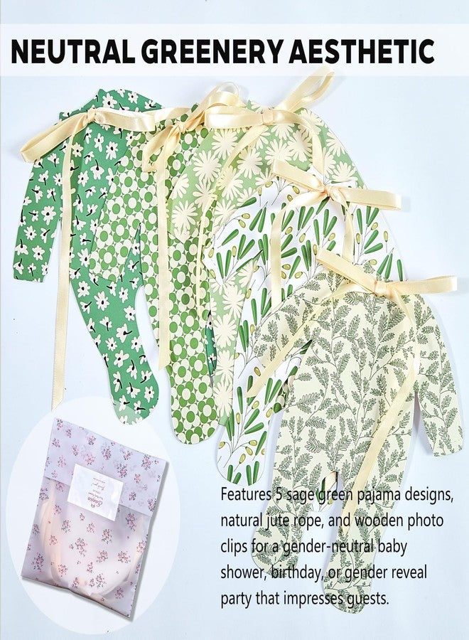 Eanjia Sage Green Baby Shower Banner Gender Neutral Decorations | Pre-tie Ribbon Bows 5 Pajama Clothesline Garland, Greenery Photo Backdrop 10 Wooden Clips 10ft Jute Rope (Sage Green Neutral Farmhouse) - Image 5