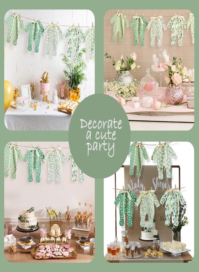 Eanjia Sage Green Baby Shower Banner Gender Neutral Decorations | Pre-tie Ribbon Bows 5 Pajama Clothesline Garland, Greenery Photo Backdrop 10 Wooden Clips 10ft Jute Rope (Sage Green Neutral Farmhouse) - Image 3