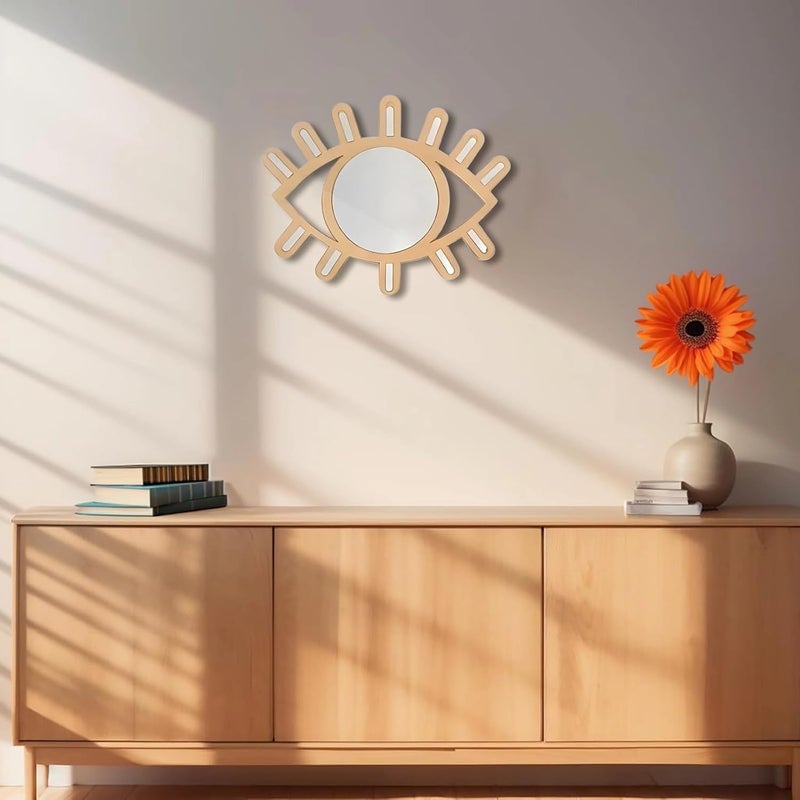11.8 X 10.4 Inch Eye Wall Mirror, Wooden Evil Eye Nursery Decor, Boho Style, Lightweight Mirror for Home and Office - Image 2