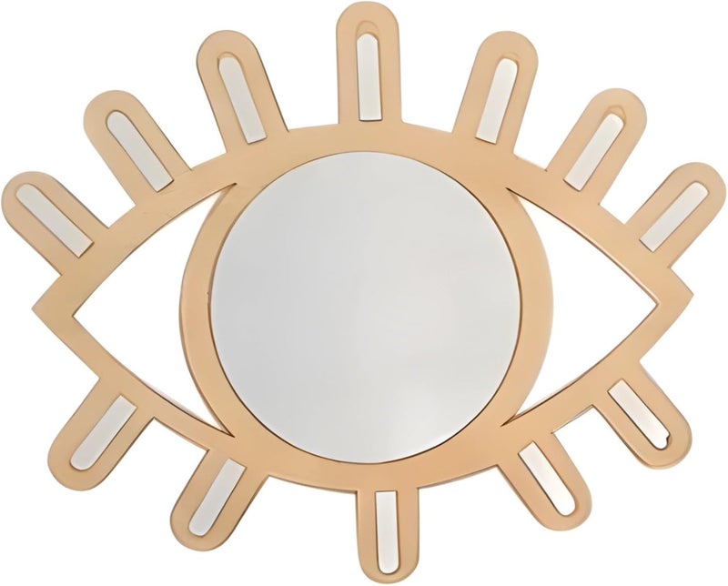 11.8 X 10.4 Inch Eye Wall Mirror, Wooden Evil Eye Nursery Decor, Boho Style, Lightweight Mirror for Home and Office - Image 1