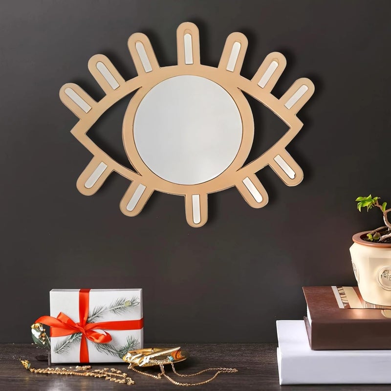 11.8 X 10.4 Inch Eye Wall Mirror, Wooden Evil Eye Nursery Decor, Boho Style, Lightweight Mirror for Home and Office - Image 3