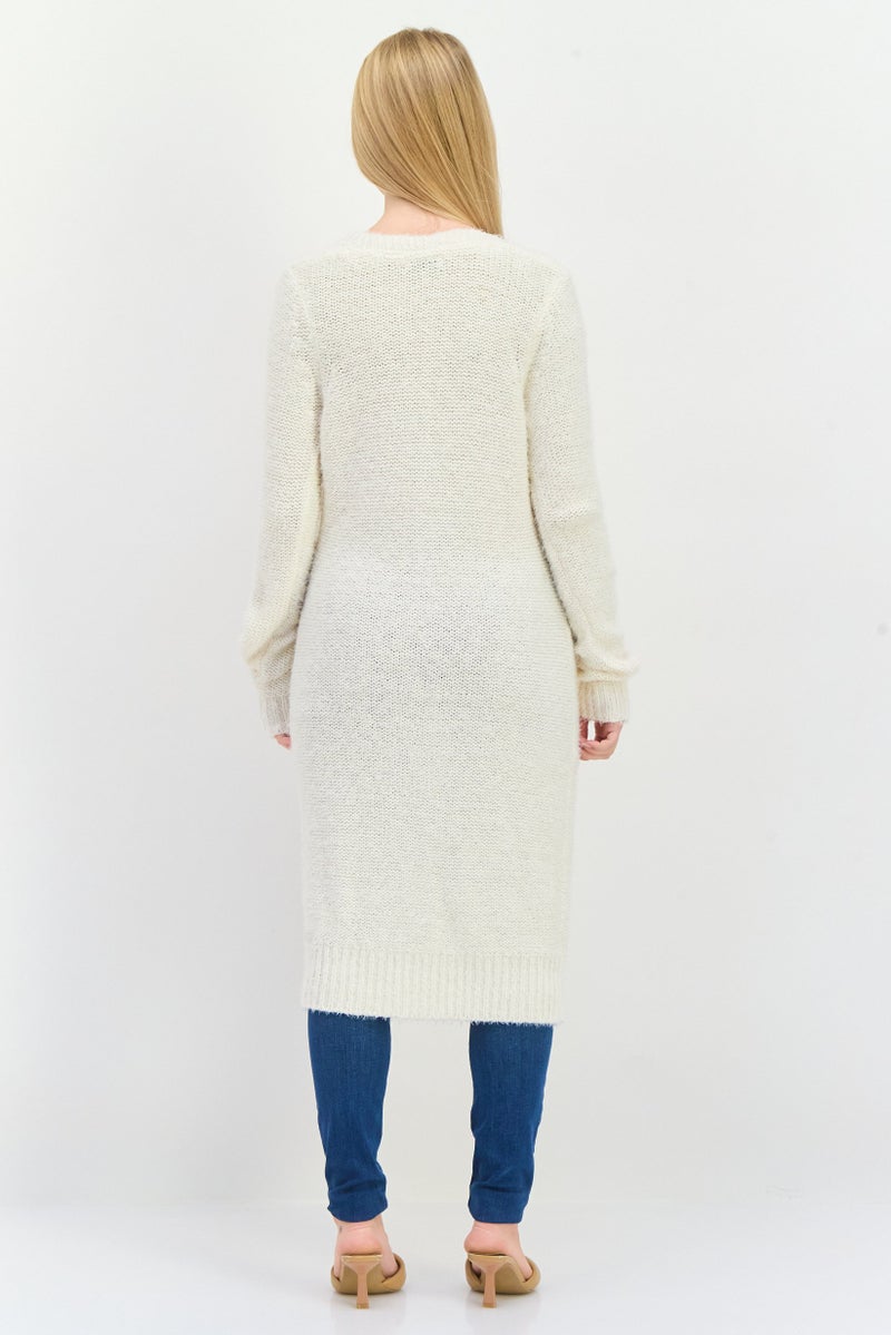 DEX Women V-Neck Long Sleeve Textured Cardigan, White  - Image 2