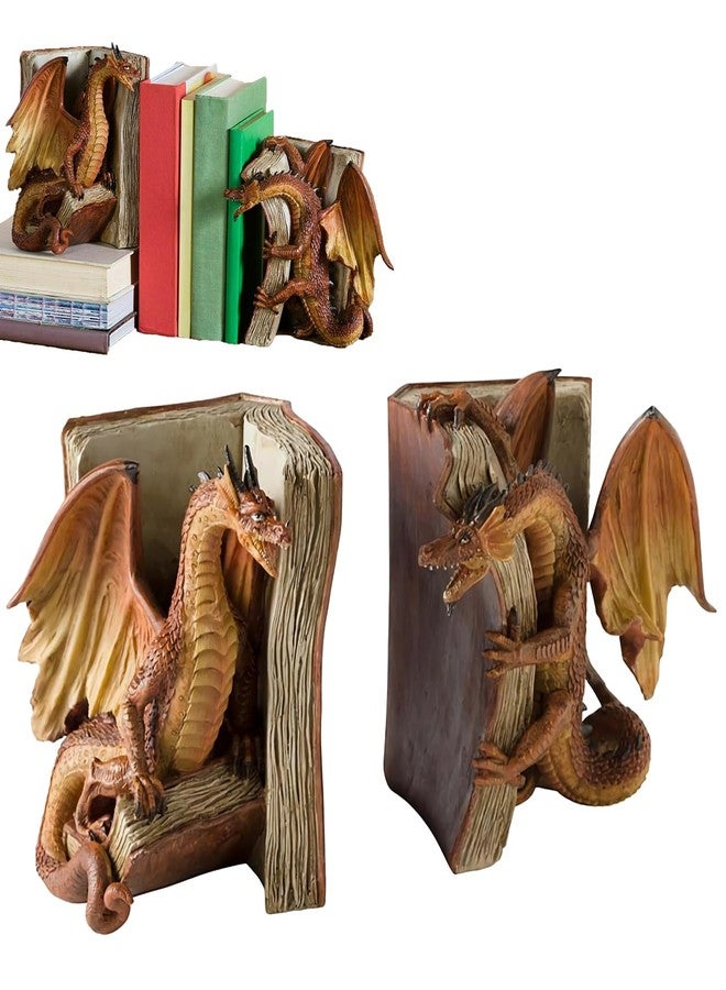 FMXYMC Vintage Gothic Dragon Bookends - 1 Pair Medieval Dragon Decorative Bookends for Shelf Decor - Image 1
