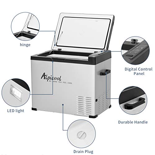 Alpicool ثلاجة ألبكول C50 المحمولة سعة 53 كوارت (50 لتر) 12 فولت فريزر للسيارة، الشاحنة، RV، القارب، ثلاجة صغيرة للسفر، الهواء الطلق، المنزل -12/24 فولت DC و 110-240 فولت AC (أسود وفضي) - Image 4