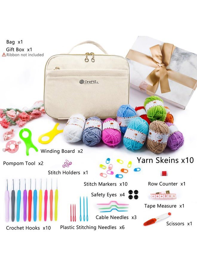 MYBAGZING Crochet Kit for Beginners with Yarn Storage Bag, 10pcs Crochet Hooks 2.0-6.0 mm, 10 Skeins Yarn for Crocheting, Knitting Accessories, 58pc Crochet Starter Kit for Adults - Image 2