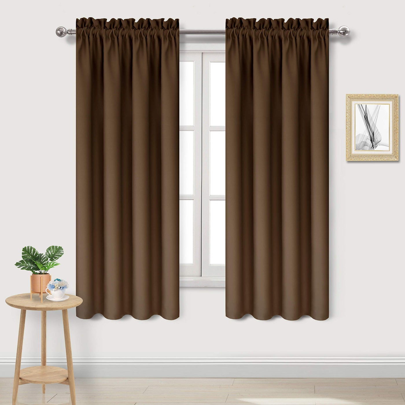DWCN Blackout Curtains Thermal Insulated Energy Saving Noise Reducing Bedroom and Living Room Curtains Brown W 42x L 63 Inch Set of 2 Rod Pocket Curtain Panels