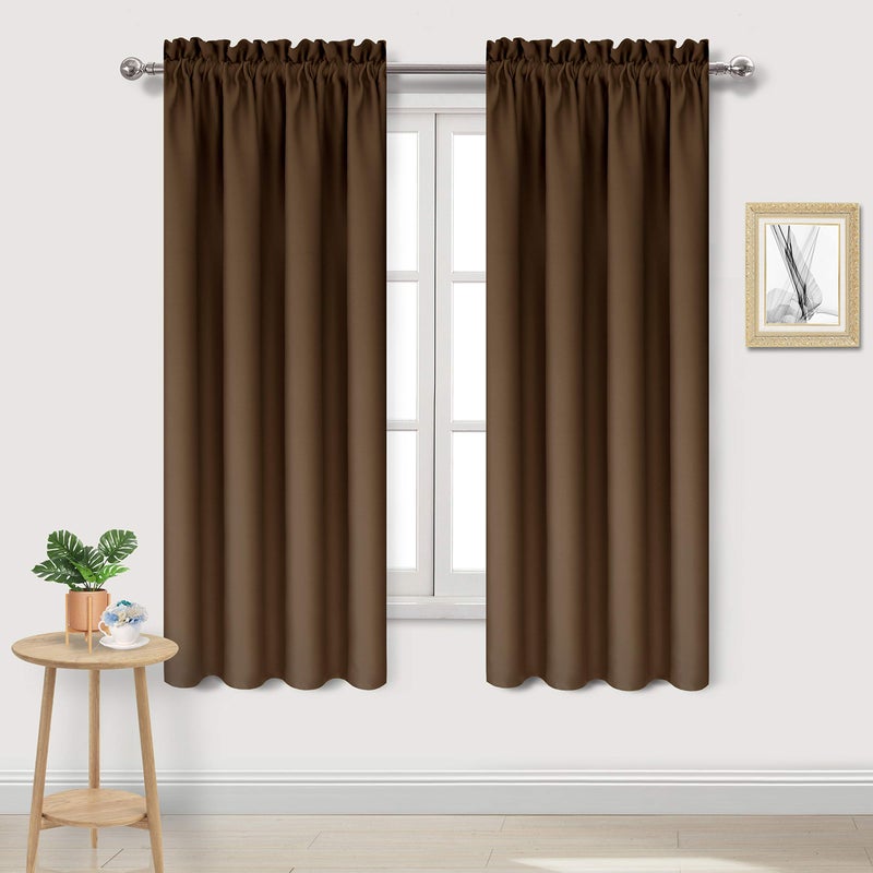 DWCN Blackout Curtains  Thermal Insulated Energy Saving  Noise Reducing Bedroom and Living Room Curtains Brown W 42x L 63 Inch Set of 2 Rod Pocket Curtain Panels