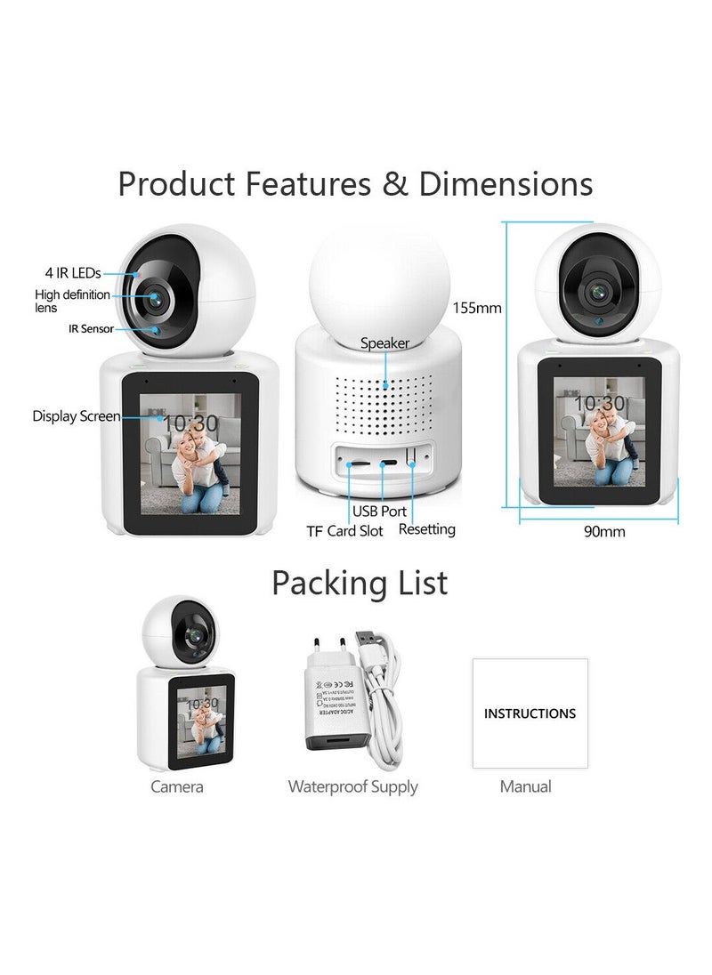 Wireless 1080P IP Camera with WiFi Connectivity, Infrared Night Vision, Two-Way Video Call, and Smart Home Integration for monitoring.