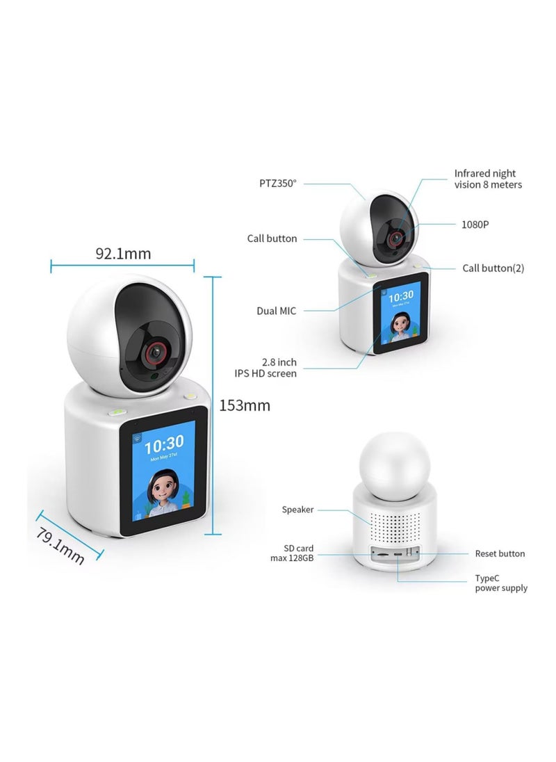 Wireless 1080P IP Camera with WiFi Connectivity, Infrared Night Vision, Two-Way Video Call, and Smart Home Integration for monitoring.
