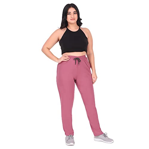CUPID Women Relaxed Fit Cotton Lounge Pants, Comfortable Track Pant, Lower, Sports High Rise Trousers, Joggers N Daily Gym Wear For Ladies_Mauve_M - Image 2