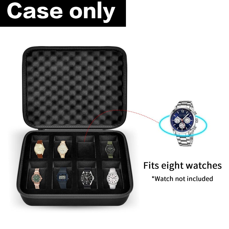 Comecase 8 Slots Watch Box Organizer/Men Watch Display Storage Case Fits All Wristwatches and Smart Watches up to 42mm - Black - Image 2