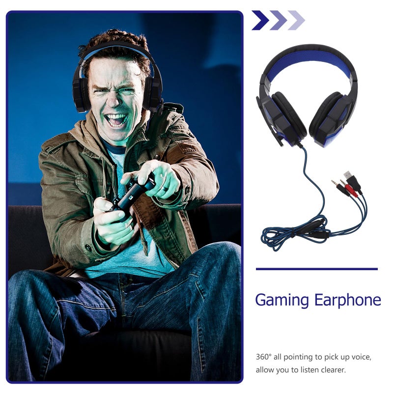 Wired Gaming Headset with LED Stereo Noise Cancelling Microphone Black Blue - Image 4