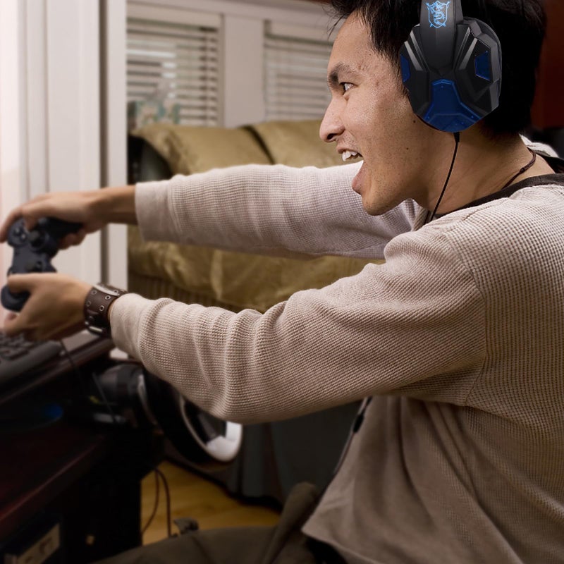 Wired Gaming Headset with LED Stereo Noise Cancelling Microphone Black Blue - Image 5