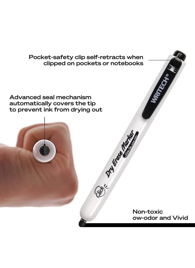 WRITECH Retractable Dry Erase Markers Fine Point Clickable Black Colored Ink Marker Low Odor Erasable Thin Tip Refillable Whiteboard Marker Pen Set 12Ct No Bleed Smear  - Image 4