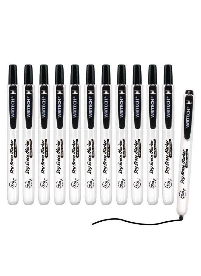 WRITECH Retractable Dry Erase Markers Fine Point Clickable Black Colored Ink Marker Low Odor Erasable Thin Tip Refillable Whiteboard Marker Pen Set 12Ct No Bleed Smear  - Image 1