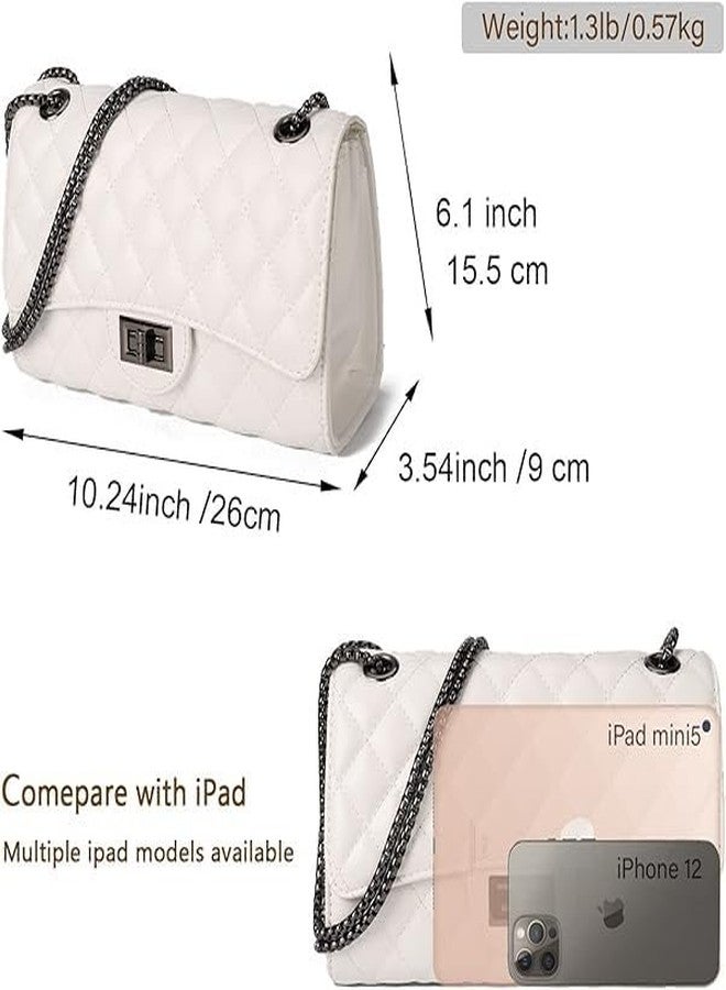 KRIFTY Quilted Crossbody Handbag with Chain Strap, Diamond Pattern, Metal Turn Lock For Women's/Girls (White) - Image 2