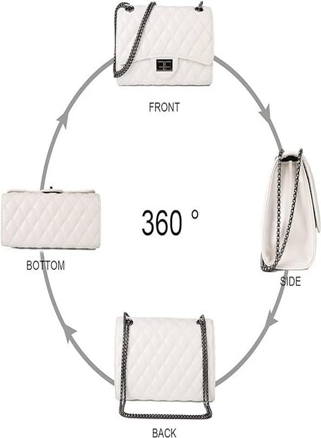 KRIFTY Quilted Crossbody Handbag with Chain Strap, Diamond Pattern, Metal Turn Lock For Women's/Girls (White) - Image 5