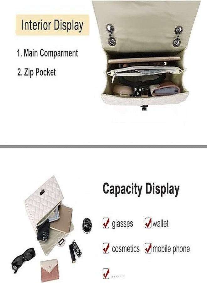 KRIFTY Quilted Crossbody Handbag with Chain Strap, Diamond Pattern, Metal Turn Lock For Women's/Girls (White) - Image 4