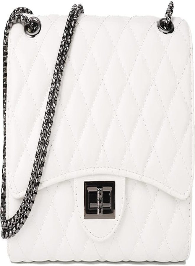 KRIFTY Quilted Crossbody Handbag with Chain Strap, Diamond Pattern, Metal Turn Lock For Women's/Girls (White) - Image 1
