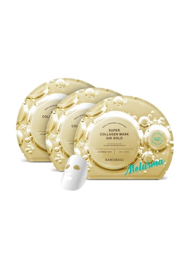 Banobagi - Super Collagen Vegan Mask 24K Gold Korean Skincare Face Mask for Firm Moisturized Skin with Hyaluronic Acid Facial Sheet Mask Skincare Pack of 3 - Image 1