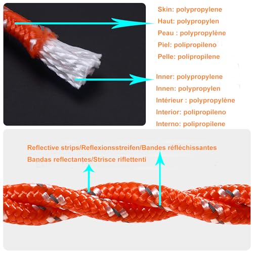NorthPada 5/16 in (8mm) x 100 ft (30Meter) Marine Floating Rope for Boating, Fishing, Rafting, Camping, Hiking, Hunting, Anchor, Mooring, Dock Lines, Kayak, Canoe, Rescuing Reflective Orange - Image 2