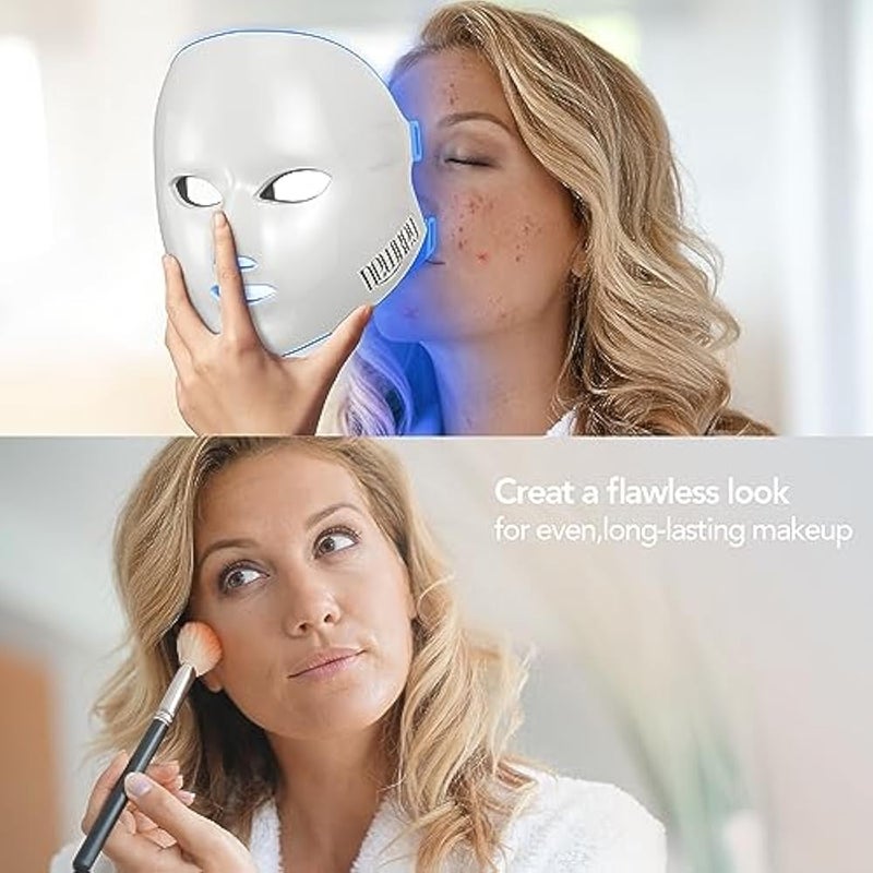 NEWKEY Blue light Therapy Mask for Face Acne, 7 Colors LED Acne Scar Spots Light Therapy Treatment with Silicone Eye Protector for Acne Prone Sensitive Skin and Blemishes Prevention,Plug-in - Image 3