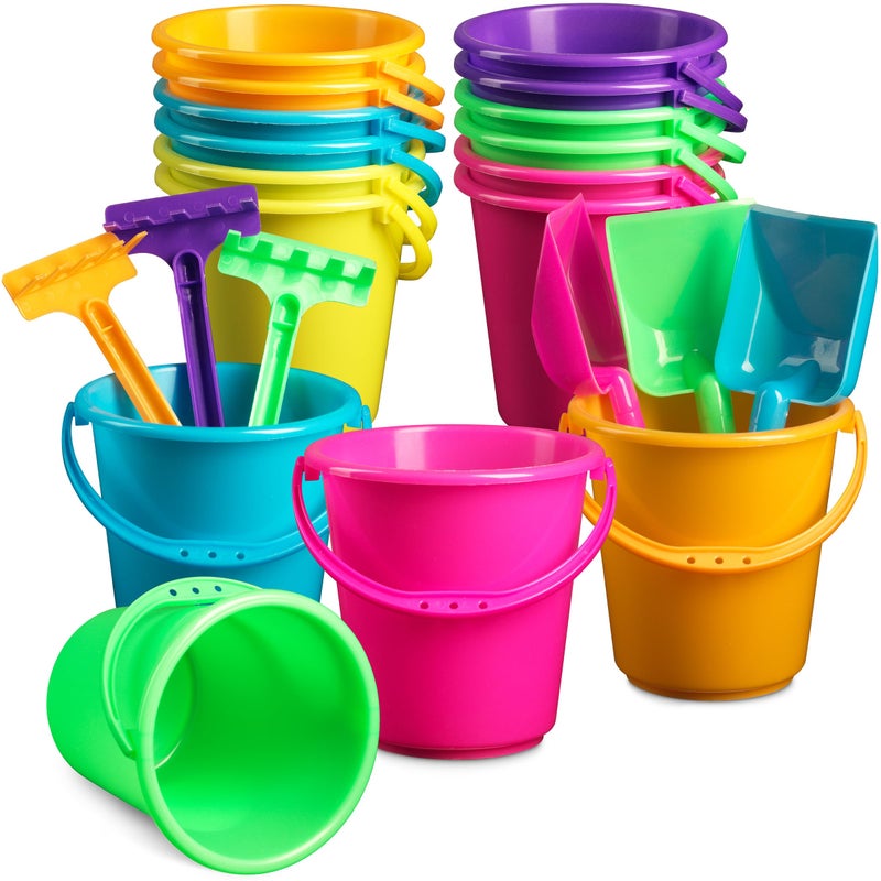 Bedwina Beach Party Set for Kids Pack of 12 45Inch Party Beach Pails with Shovels Rakes and Mesh Bags HeavyDuty Sturdy Unbreakable Plastic for Sand and Water Summer Fun Outdoor Party Favors - Image 1