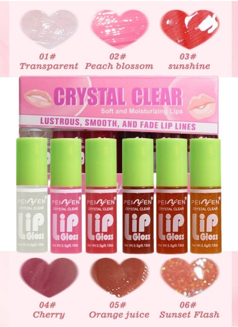 Crystal Clear Lip Gloss Set - 6-Piece Hydrating Plumping Gift Box with Mango Butter & Vitamin E