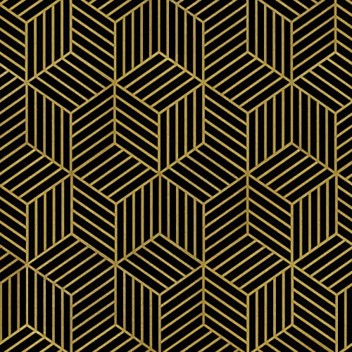WENMER Black and Gold Geometric Wallpaper, 17.7" x 197" Peel and Stick Removable Wallpaper for Home, Drawer, Shelf, Cabinet, Countertop, Door - Image 1