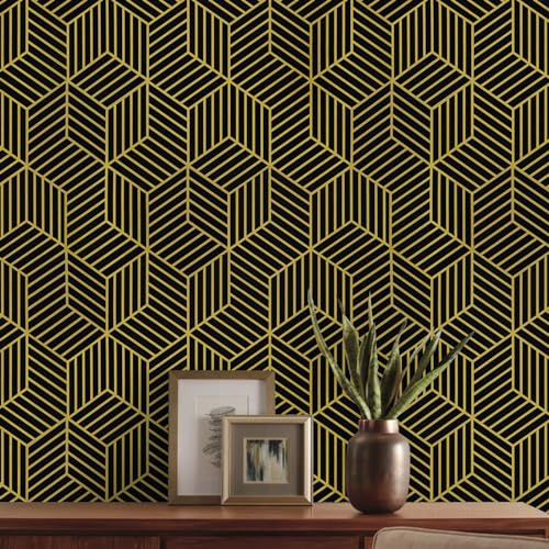 WENMER Black and Gold Geometric Wallpaper, 17.7" x 197" Peel and Stick Removable Wallpaper for Home, Drawer, Shelf, Cabinet, Countertop, Door - Image 5