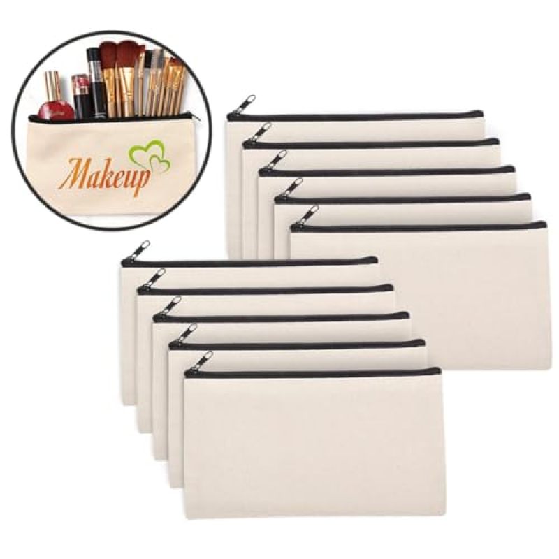 Sublimation Blank Bag 7.86 x 5.50 Inch Beige Heat Transfer Canvas Bag - DIY Tote Bag for Travel Accessories Makeup Storage - Image 5