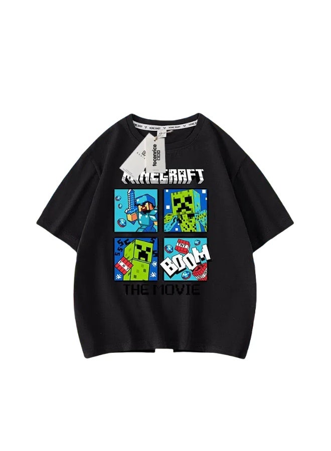 ماين كرافت قصيرة الأكمام تي شيرت الرجال الصيف الأطفال الصيف الكوكيز يخافون من الناس مربع قمم الطرفية - Image 1