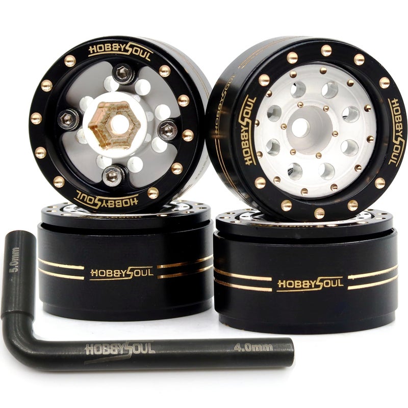 HOBBYSOUL Adjustable Offset 10 Beadlock Wheels Brass Rims Weight 44gRim for RC Micro Crawler 118 TRX4M 124 Axial SCX24 90081 4Pack HS701452 - Image 3