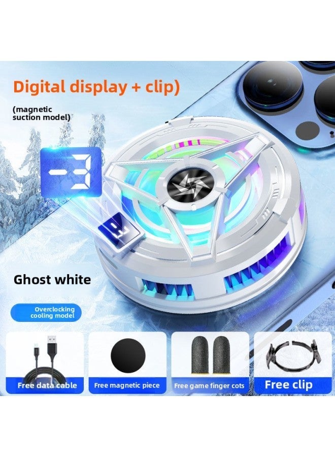 2025 Summer Mobile Phone Magnetic Radiator Semiconductor Refrigeration Super Cooling Universal Radiator-Color:Special For Games/live Broadcasts [strong Adsorption] Phones And Tablets/white Digital Display Model丨free Finger Cot + Back Clip  - Image 1