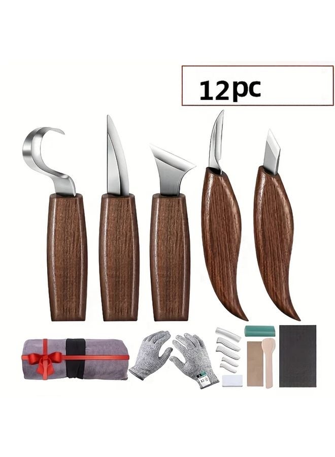 10 Piece Walnut Wood Carving Knife Set Chrome Vanadium Steel Blades Woodworking Tools - Image 3