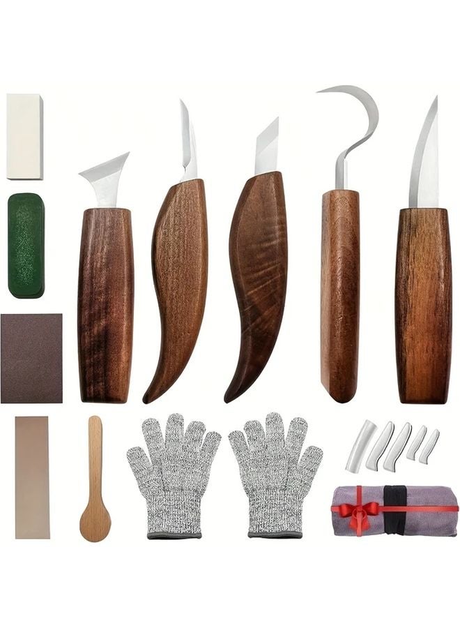 10 Piece Walnut Wood Carving Knife Set Chrome Vanadium Steel Blades Woodworking Tools - Image 4