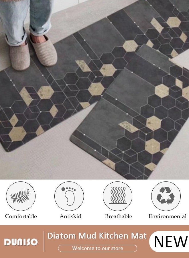 DUNISO طقم سجادات ومشايات مطبخ 2 قطعة، سجادة وقوف ثقيلة غير قابلة للانزلاق، سجادة أرضية سريعة الجفاف من طين الدياتوم، سجادات أرضية فائقة النعومة وامتصاص للمطبخ، الحمام، المكتب، وغسيل الملابس (40*60 سم + 40*120 سم) - Image 1