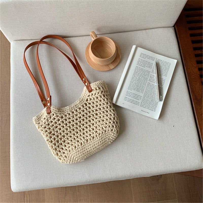 Beach Holiday Handmade Straw Woven Women'S Tote Bag Summer Lightweight Mini Shoulder Bag - Image 1